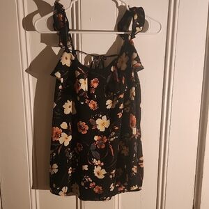 Black Floral Tank Top with Pink and Cream Flowers